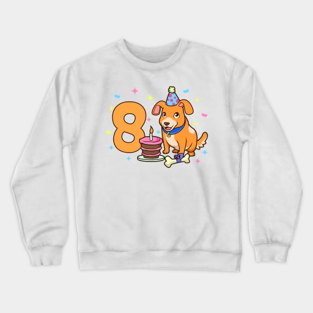 I am 8 with dog - kids birthday 8 years old Crewneck Sweatshirt by Modern Medieval Design